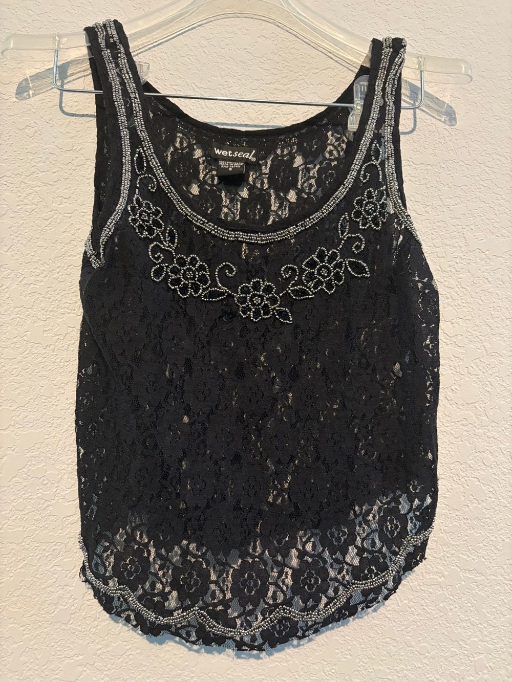 Wet Seal Black Lace Beaded Floral Camisole - Picture 2 of 5